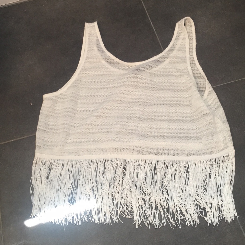 White fringe tank top